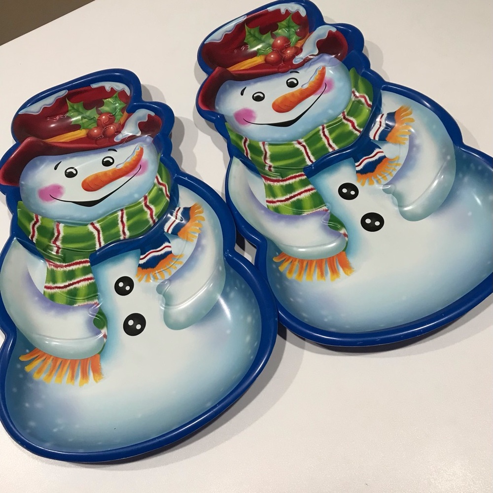🌱🌱🌱NWOT Set of 2 Plastic Snowman Party Trays, 18”x11”